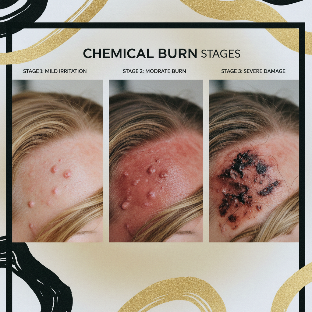Signs to look for: chemical burn stages in the context of Scalp Burns from Bleach