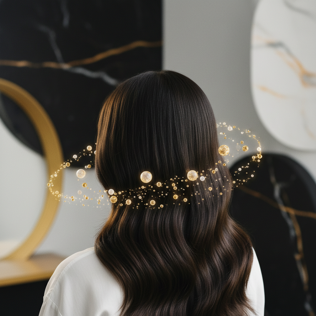 Dermatologist examining a woman's clear scalp under magnification to evaluate Scalp Microbiome Balance