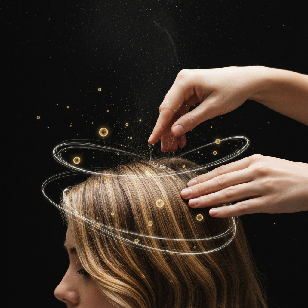 A dermatologist measuring scalp pH balance on a woman using a scientific skin diagnostic device