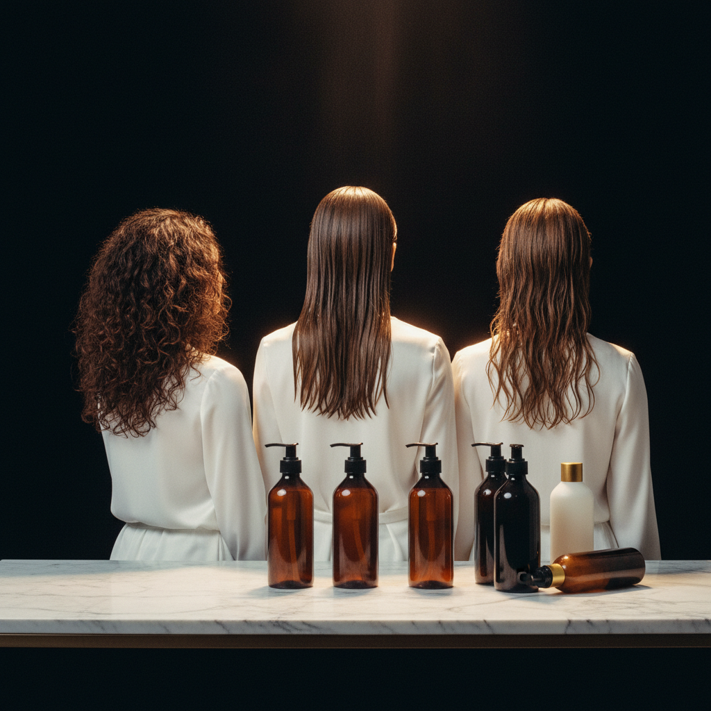 Hands washing brunette hair using a rich Sulphate-Free Hair Cleansing formula with gentle creamy lather