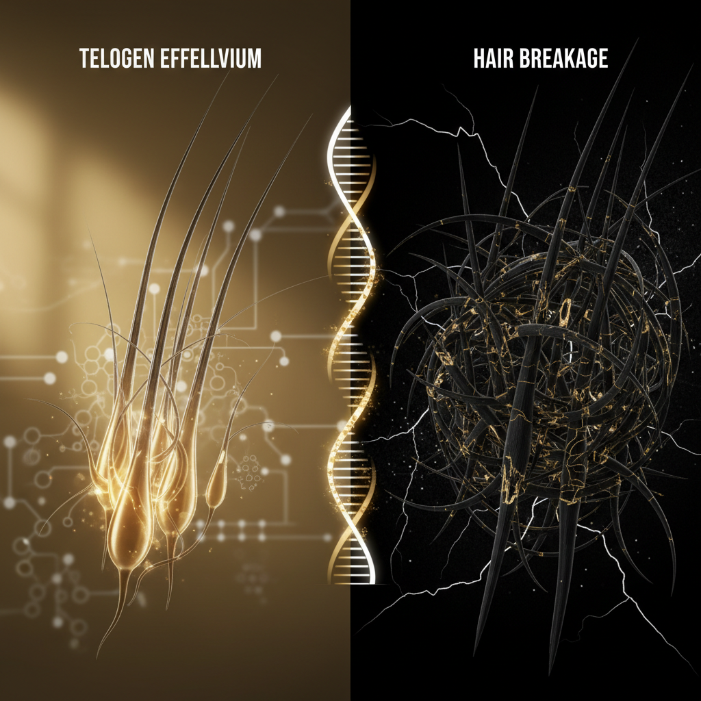 The biological mechanisms behind each condition in the context of Telogen Effluvium vs Hair Breakage