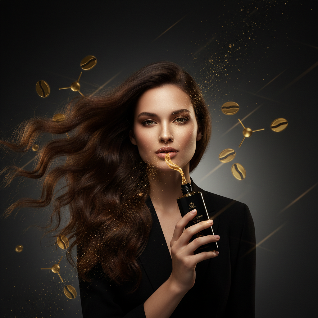 Topical caffeine for hair growth applied with a glass dropper directly to human scalp skin