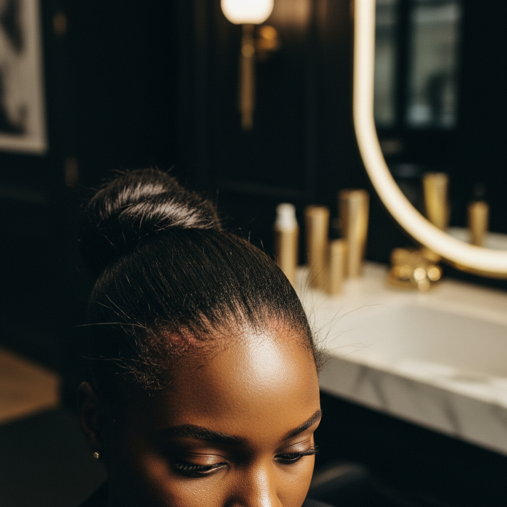 Close-up of a receding temple hairline illustrating Traction Alopecia Causes and fragile edge hair follicles