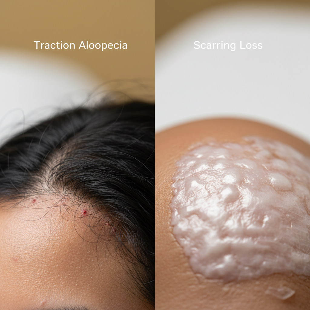 Clinical signs: distinguishing traction from scarring in the context of Traction Alopecia vs Scarring Loss