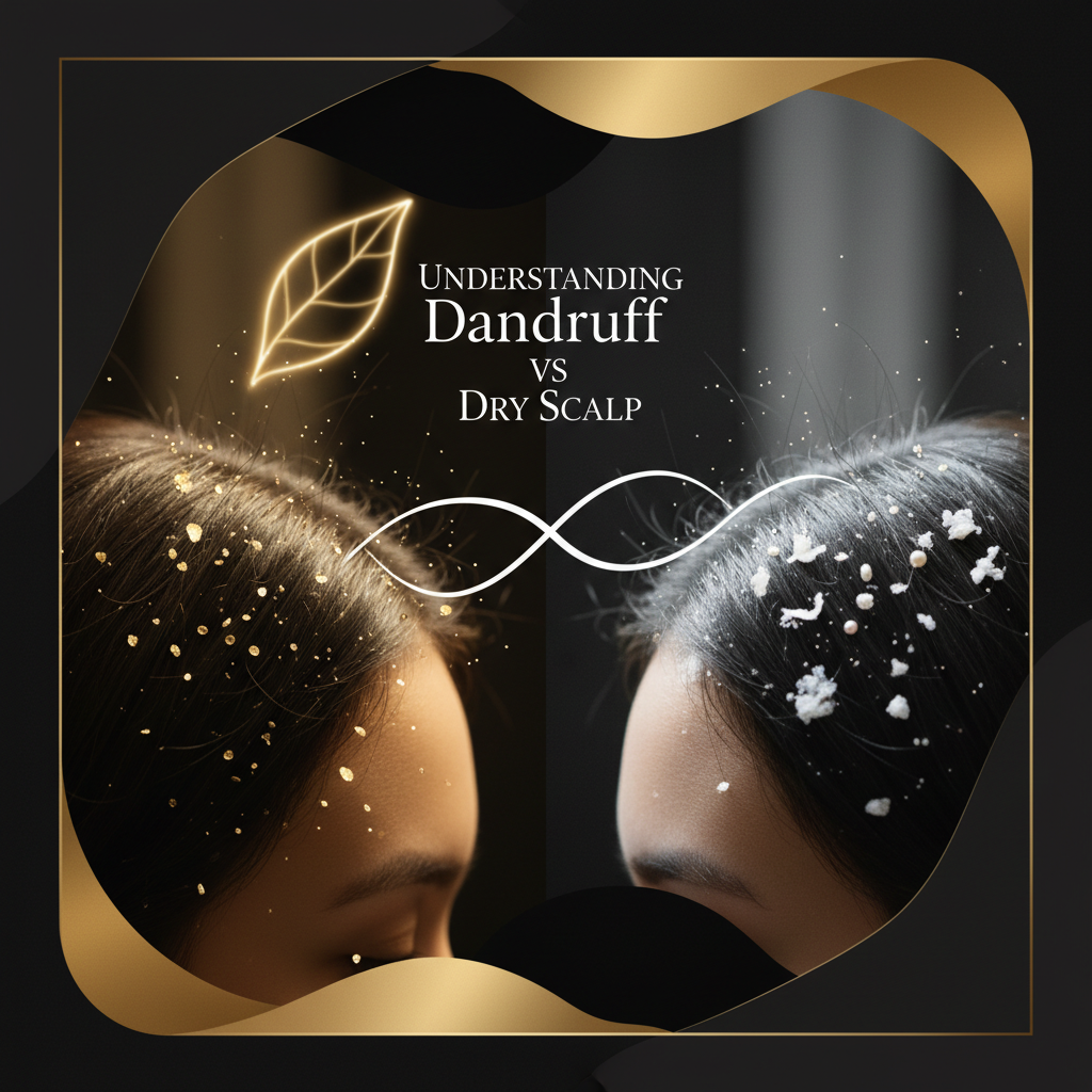 Close up of scalp parting illustrating Understanding Dandruff vs Dry Scalp symptoms and flaking