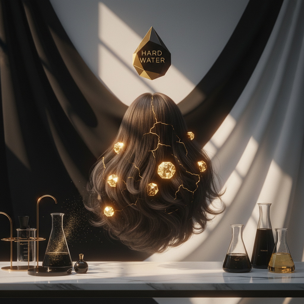 A detailed view of brittle hair strands illustrating understanding hard water and hair breakage mechanics