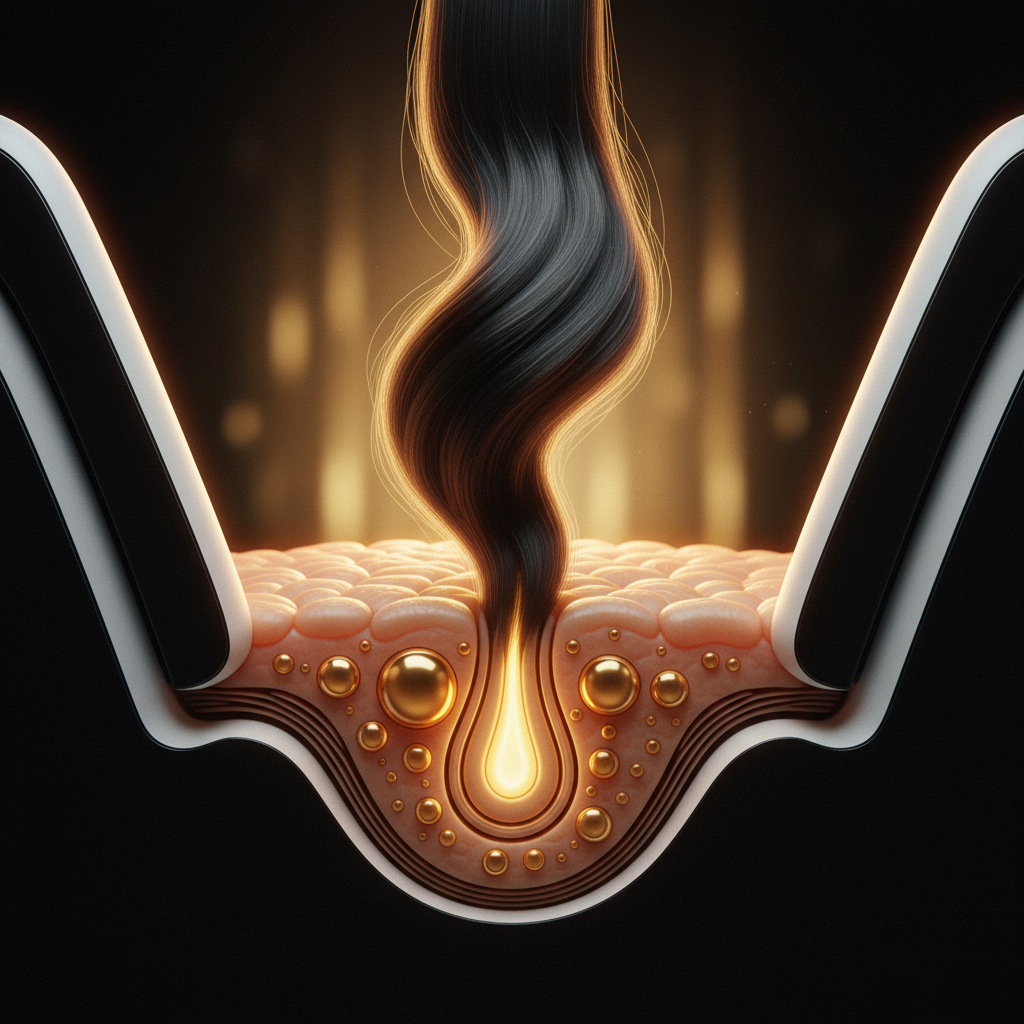 Close-up of a healthy scalp showing hair follicles, illustrating understanding scalp sebum and follicle health.